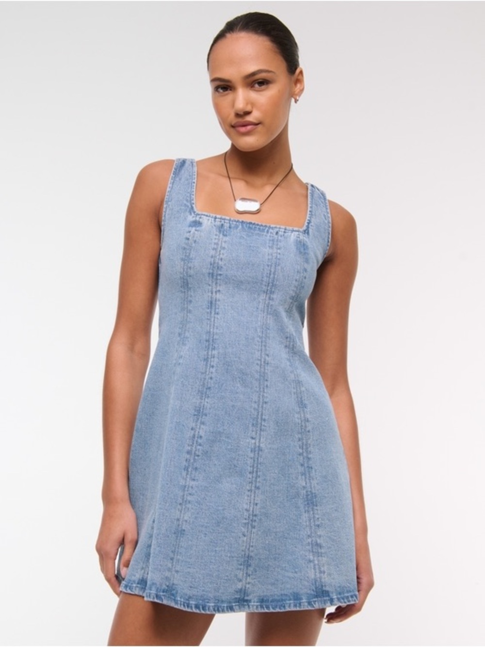 Abercrombie & Fitch Light Blue Square Neck Denim Dress XLP Petite